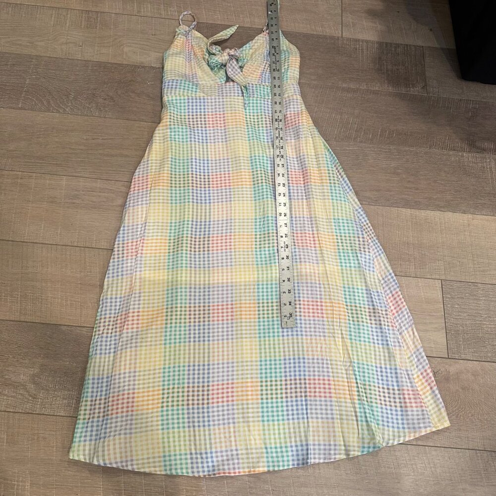 Emily Wonder Multicolor Gingham Sleeveless Midi Dress Adjustable Tie Front small - Picture 4 of 11